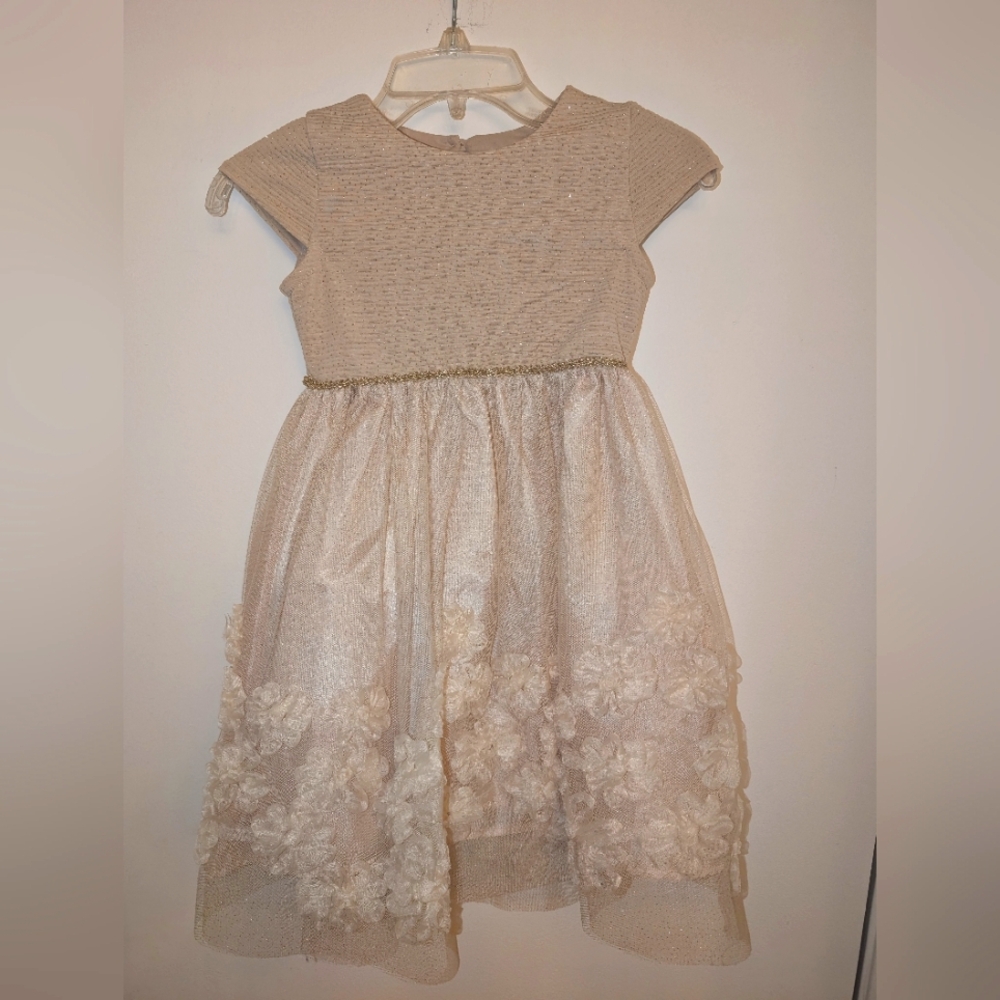 Nannette Cream and Gold Formal Kids Dress